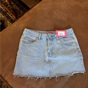 Edikted Light Blue Denim Mini Skirt with Frayed Hem